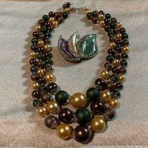 Vintage Beaded Necklace with matching Brooch